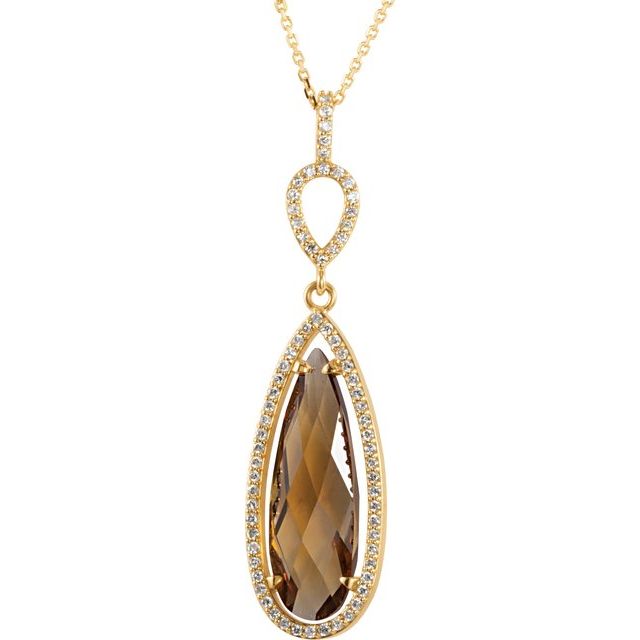 Pear Natural Honey Quartz & 1/3 CTW Natural Diamond Halo-Style Necklace