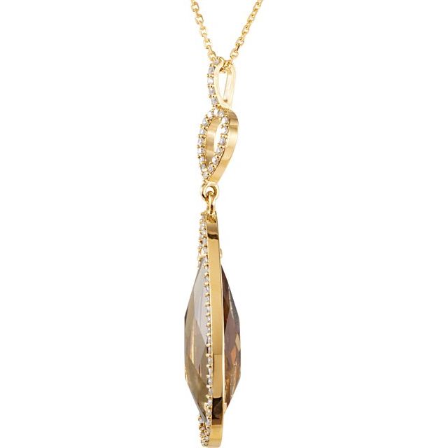 Pear Natural Honey Quartz & 1/3 CTW Natural Diamond Halo-Style Necklace