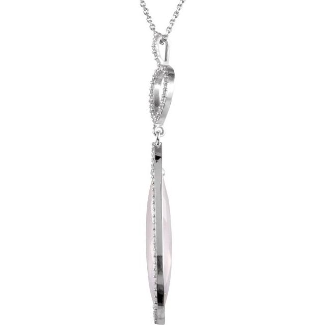 Pear Natural Rose Quartz & 3/8 CTW Natural Diamond Halo-Style Necklace