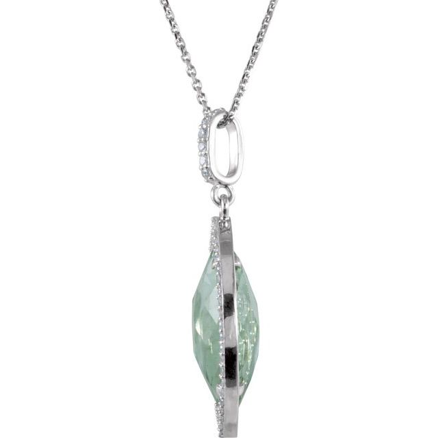 Marquise Natural Green Quartz & 1/4 CTW Natural Diamond Halo-Style Necklace
