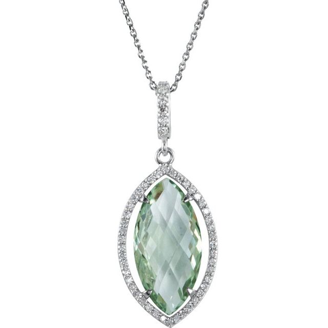 Marquise Natural Green Quartz & 1/4 CTW Natural Diamond Halo-Style Necklace