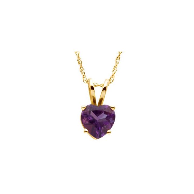 Heart Natural Amethyst Solitaire Necklace