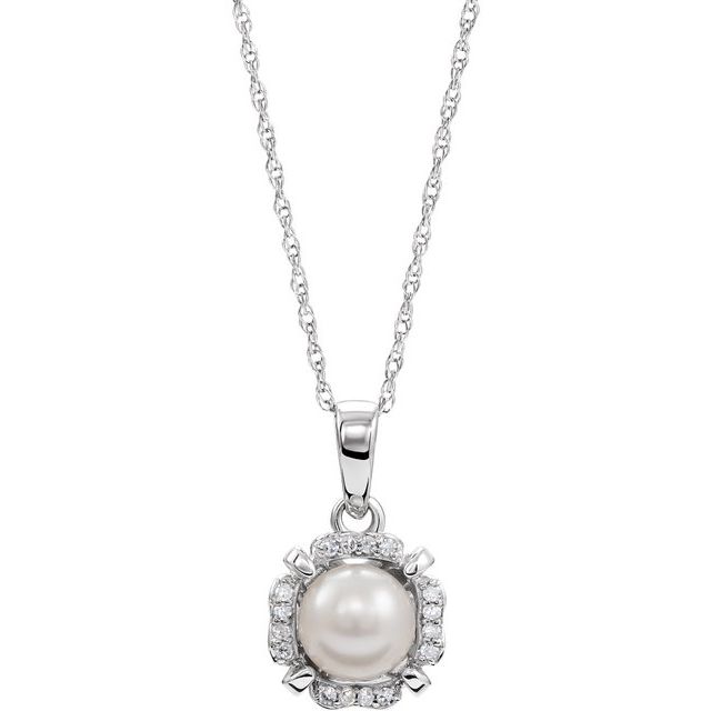 Cultured White Freshwater Pearl & .05 CTW Natural Diamond Necklace