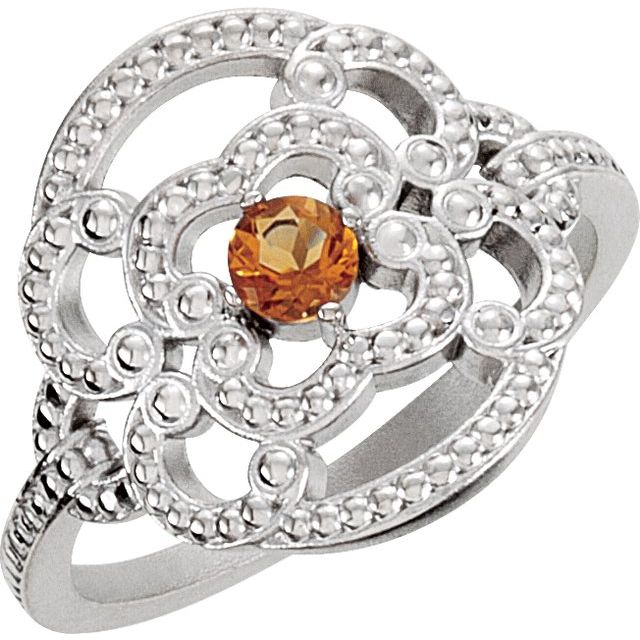 Round Citrine Granulated Ring