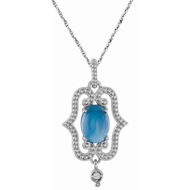 Oval Natural Swiss Blue Topaz & .02 CT Natural Diamond Necklace
