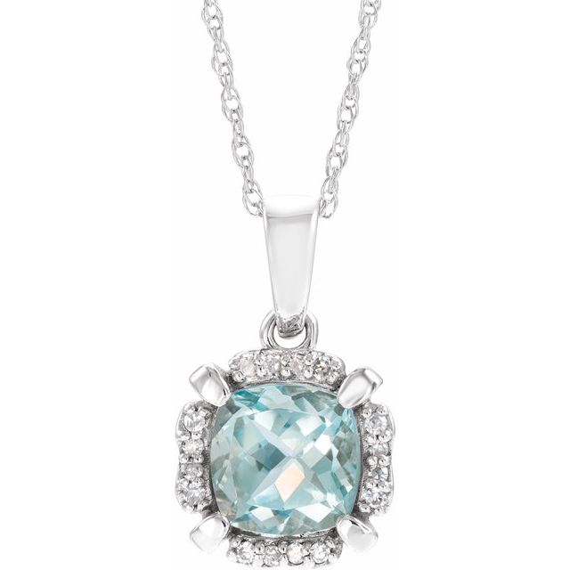 Natural Aquamarine & .05 CTW Natural Diamond Necklace