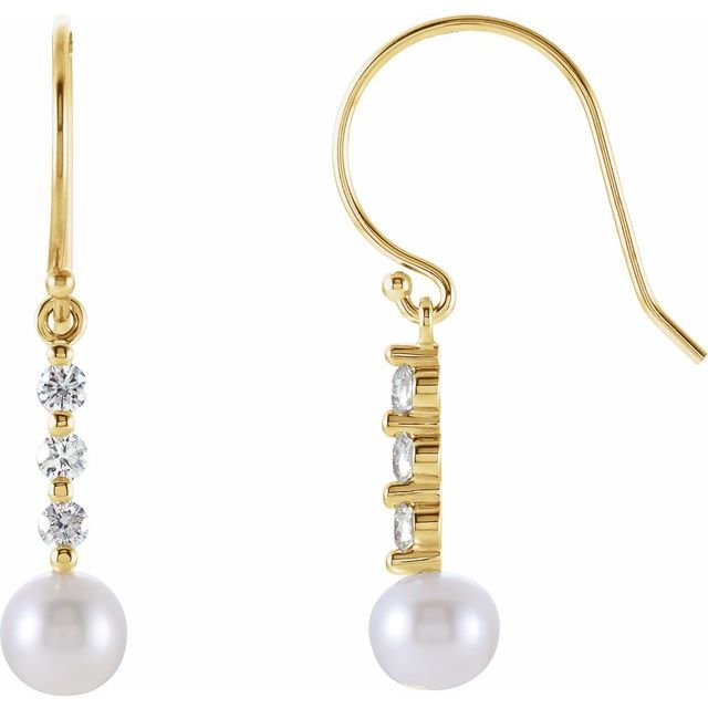 Cultured White Freshwater Pearl & 1/4 CTW Natural Diamond Earrings