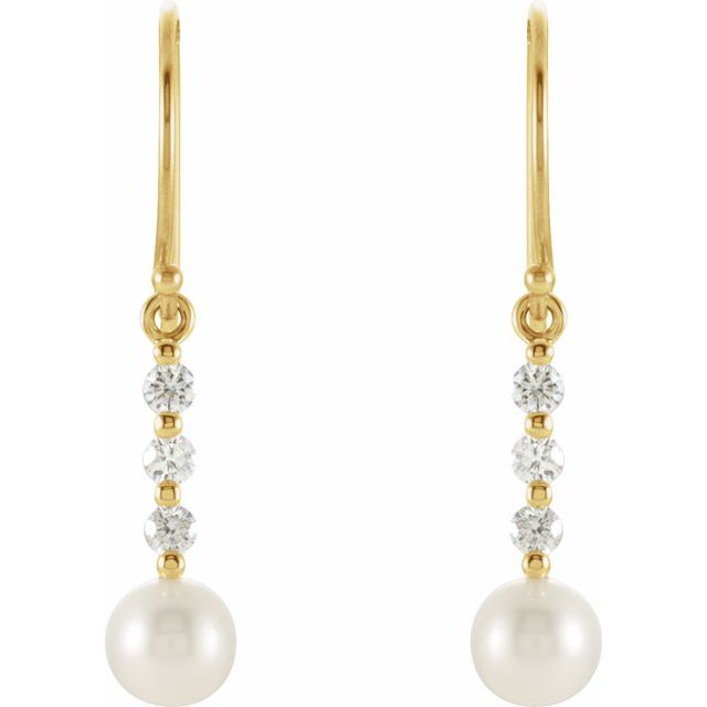 Cultured White Freshwater Pearl & 1/4 CTW Natural Diamond Earrings