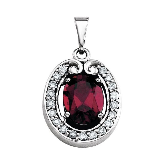 Oval Natural Mozambique Garnet & 1/5 CTW Natural Diamond Pendant
