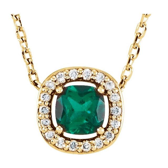 Cushion Lab-Grown Emerald & .05 CTW Natural Diamond Necklace