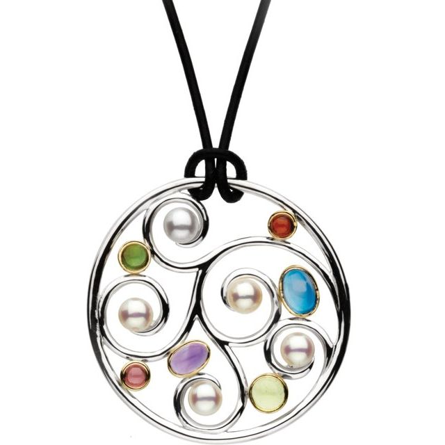 Cultured White Freshwater Pearl & Multi-Gemstone Necklace