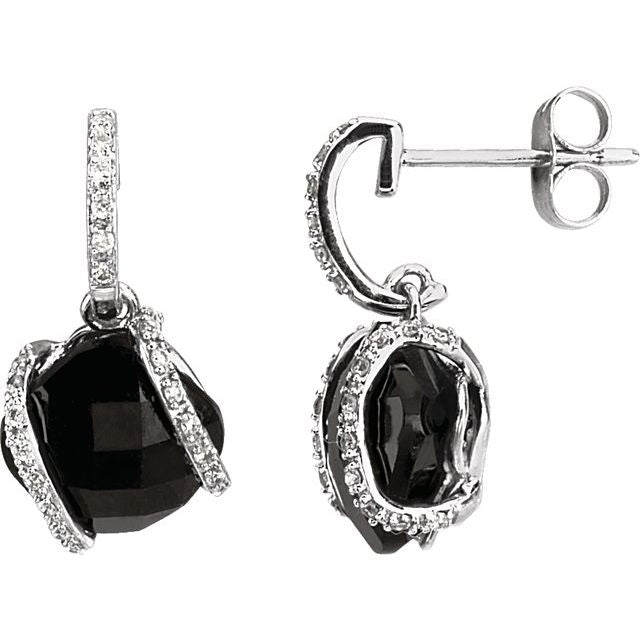 Cushion Natural Black Onyx & 1/10 CTW Natural Diamond Right Earring