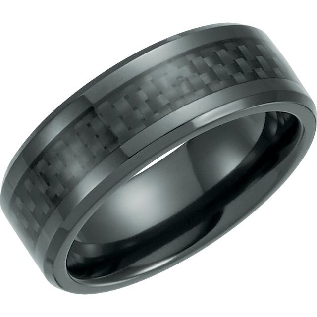 Black Titanium 8mm Beveled-Edge Band with Black Carbon Fiber Inlay