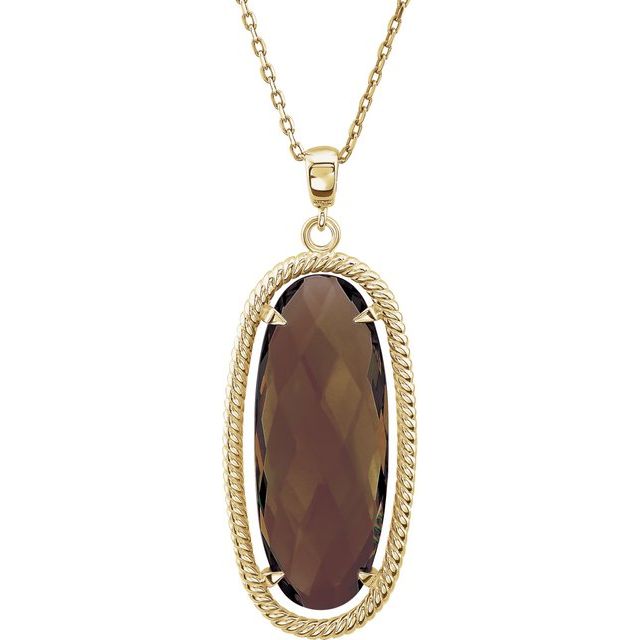 Oval Natural Smoky Quartz Rope Necklace