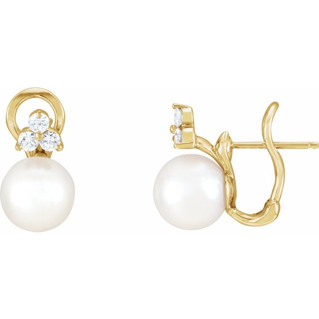 Cultured White Freshwater Pearl & 3/8 CTW Natural Diamond Earrings