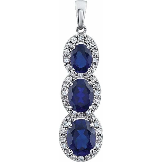Oval Lab-Grown Blue Sapphire & .04 CTW Natural Diamond Pendant