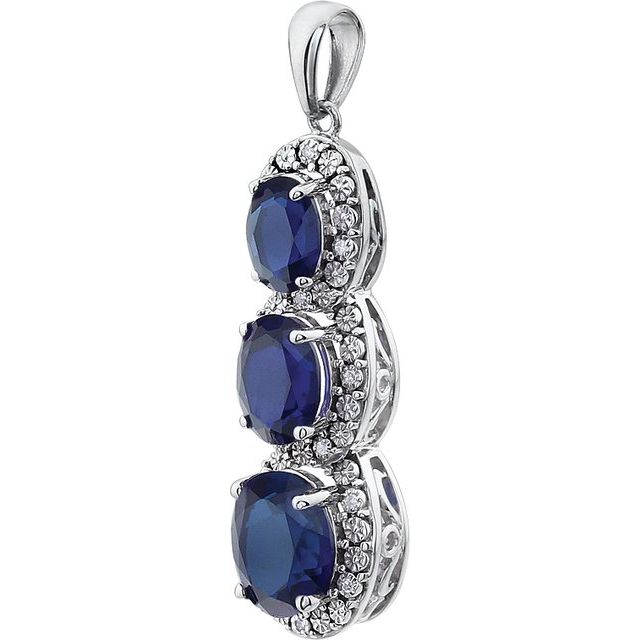 Oval Lab-Grown Blue Sapphire & .04 CTW Natural Diamond Pendant