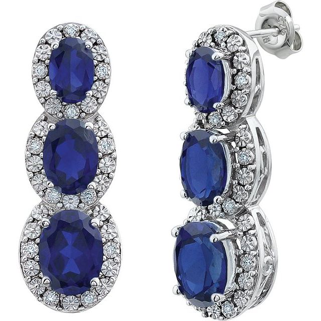 Oval Lab-Grown  Blue Sapphire & .07 CTW Natural Diamond Earrings
