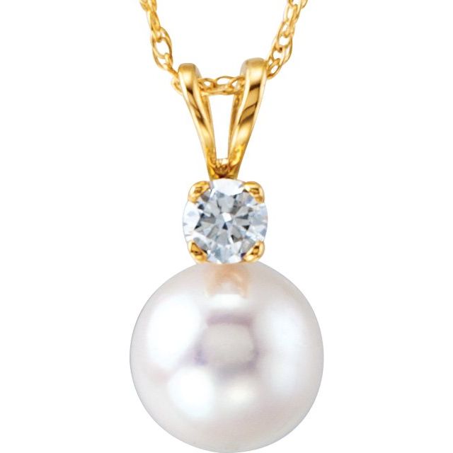 Cultured White Akoya Pearl & 1/10 CTW Natural Diamond Necklace