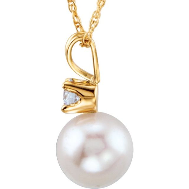 Cultured White Akoya Pearl & 1/10 CTW Natural Diamond Necklace