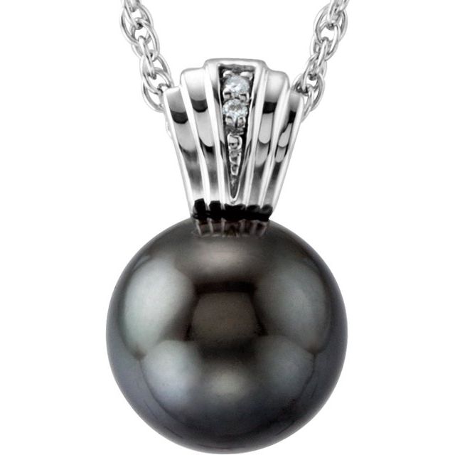 Cultured Gray Tahitian Pearl  & .01 CTW Natural Diamond Necklace