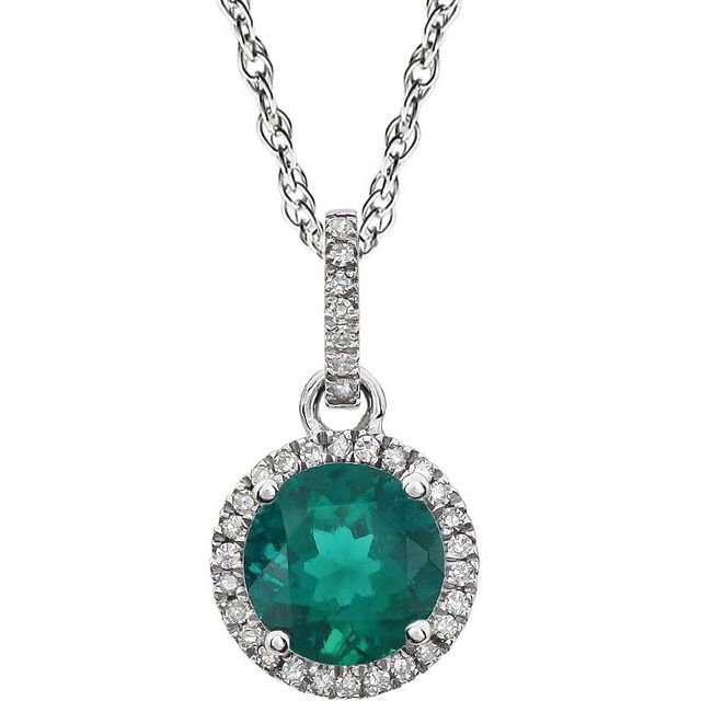 Round Lab-Grown Emerald & 1/10 CTW Natural Diamond Necklace