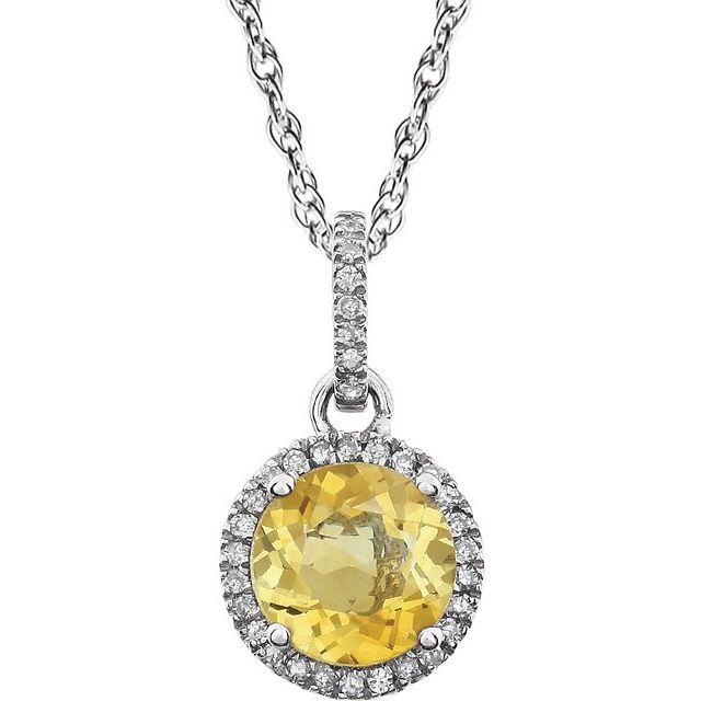 Round Natural Citrine & 1/10 CTW Natural Diamond Necklace
