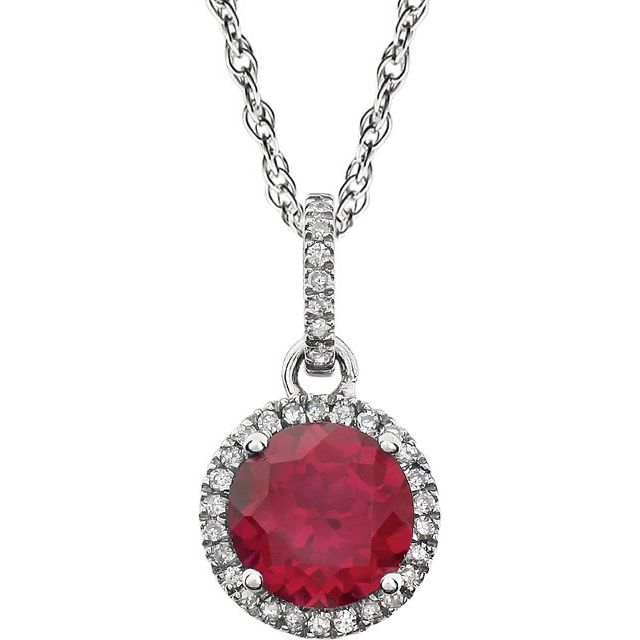 Round Lab-Grown Ruby & 1/10 CTW Natural Diamond Necklace