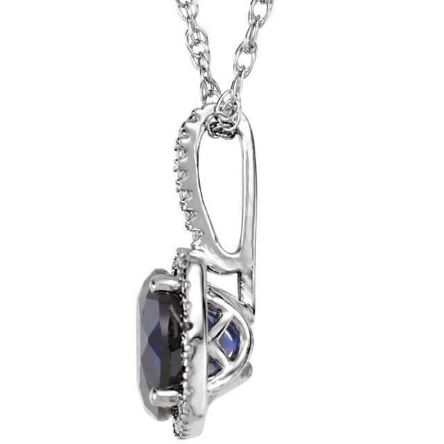 Round 7mm Lab-Grown Sapphire & .015 CTW Natural Diamond Necklace