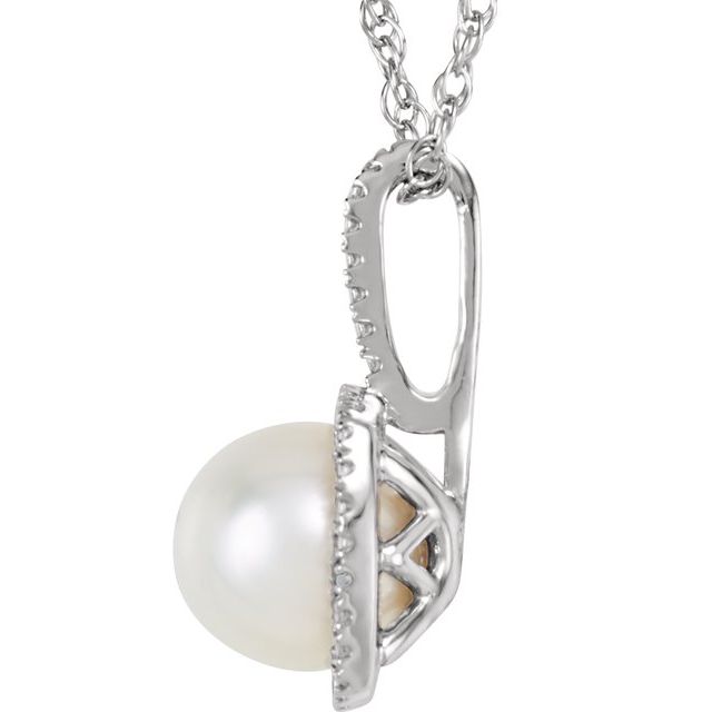 Round 6.5-7mm Cultured White Freshwater Pearl & .015 CTW Natural Diamond Necklace