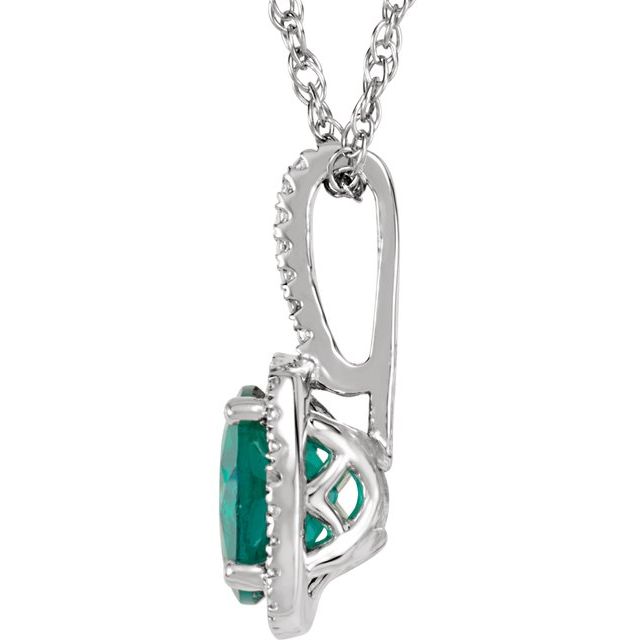 Round 7mm Lab-Grown Emerald & .015 CTW Natural Diamond Necklace