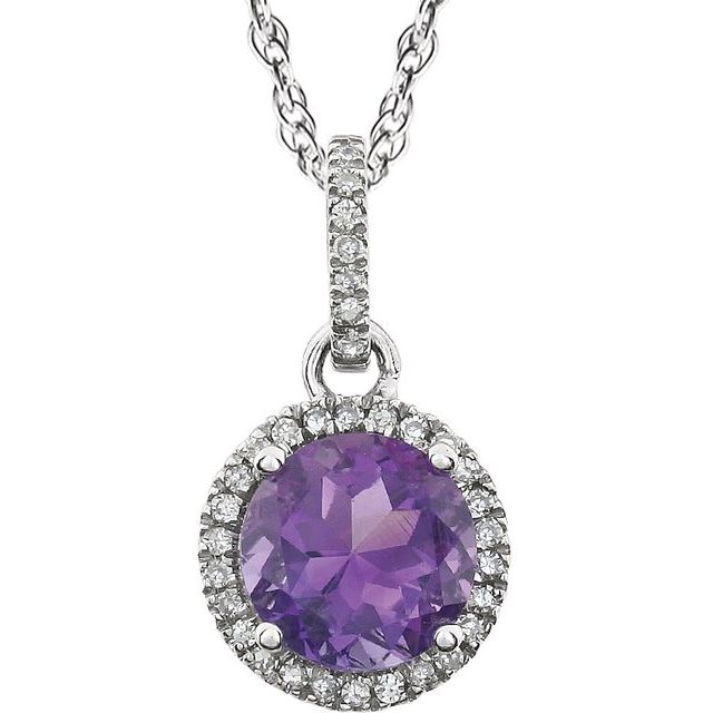 Round Natural Amethyst & 1/10 CTW Natural Diamond Necklace