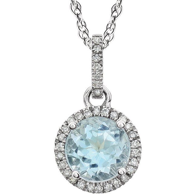 Round Natural Sky Blue Topaz & 1/10 CTW Natural Diamond Necklace