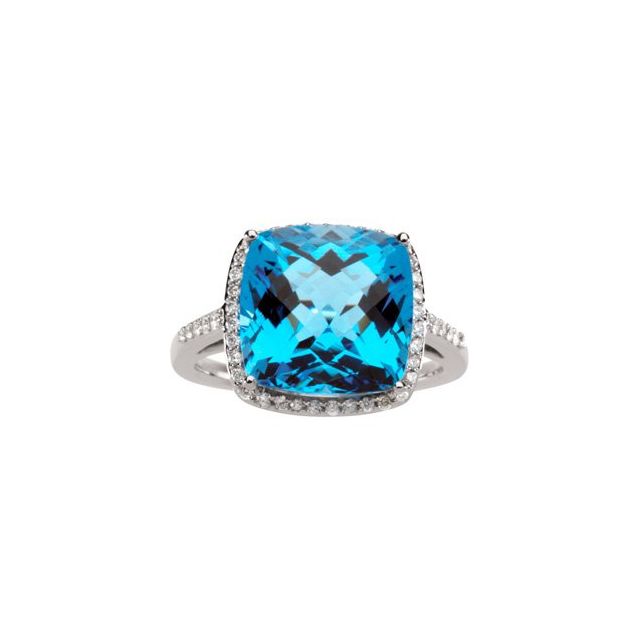 Square Natural Checkerboard Swiss Blue Topaz & 1/4 CTW Natural Diamond Ring