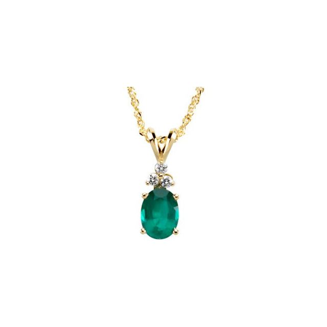 Oval Natural Emerald & .10 CTW Natural Diamond Necklace