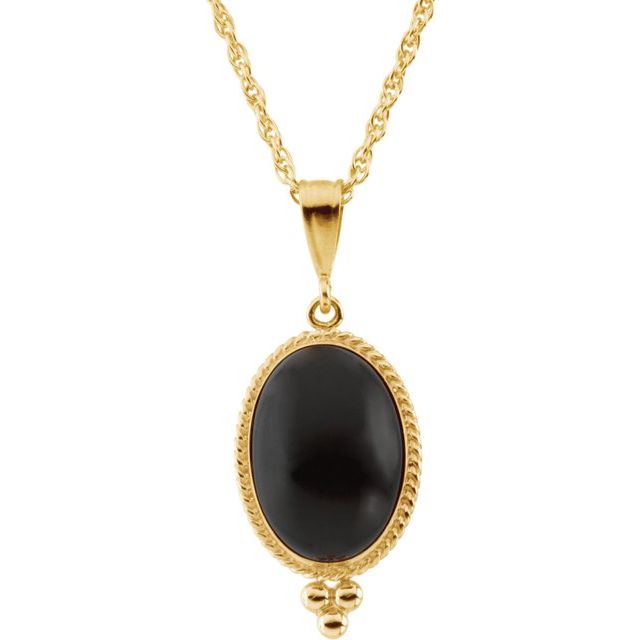 Oval Natural Black Onyx Cabochon Necklace