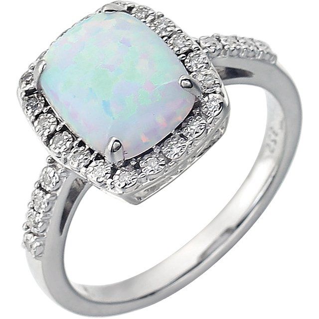 Cushion Lab-Grown Opal & .07 CTW Natural Diamond Ring