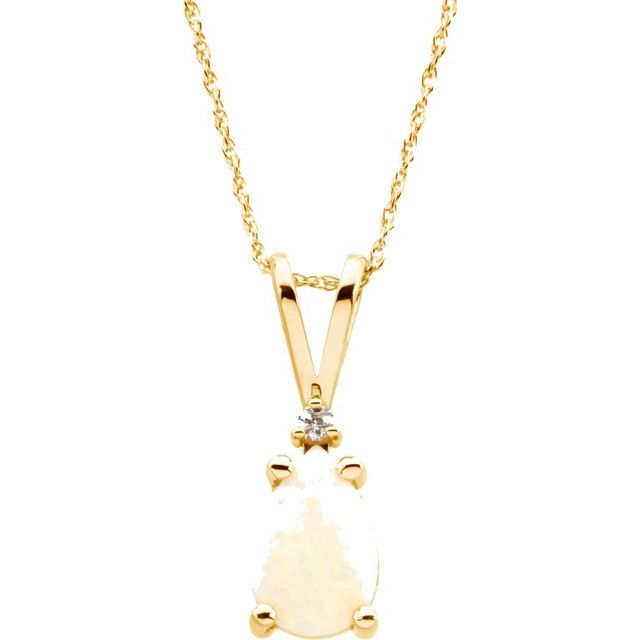 Pear Natural White Opal & .025 CT Natural Diamond Necklace