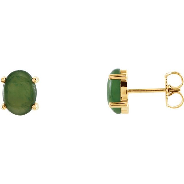 Oval Natural Nephrite Jade Earrings