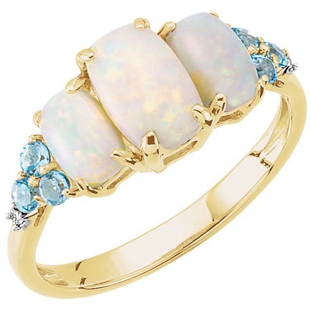 Natural Opal, Natural Swiss Blue Topaz & .012 CTW Natural Diamond Ring