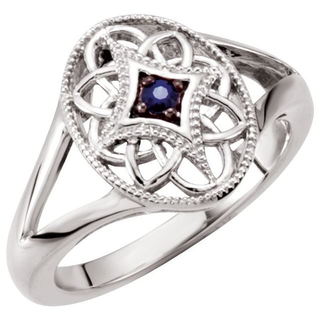 Natural Blue Sapphire Granulated Filigree Ring