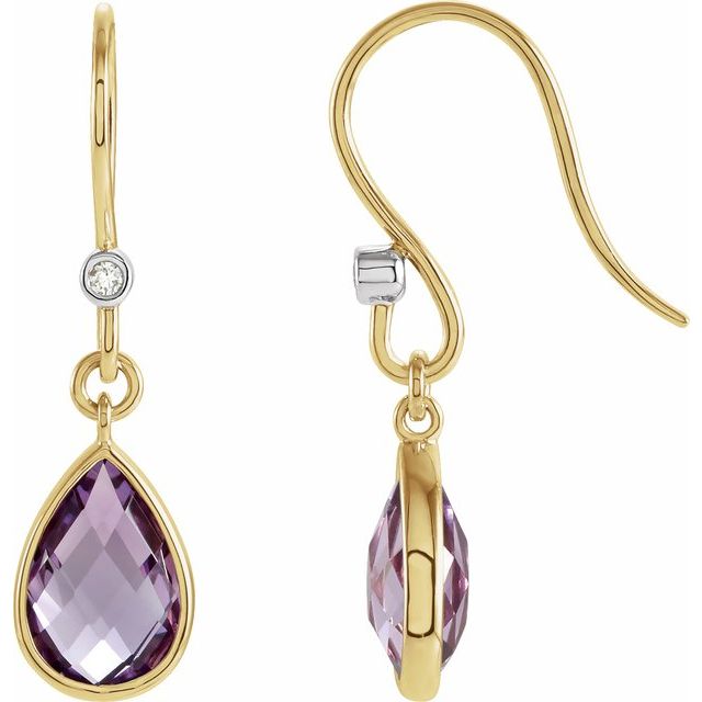 Pear Natural Amethyst & .02 CTW Natural Diamond Earrings