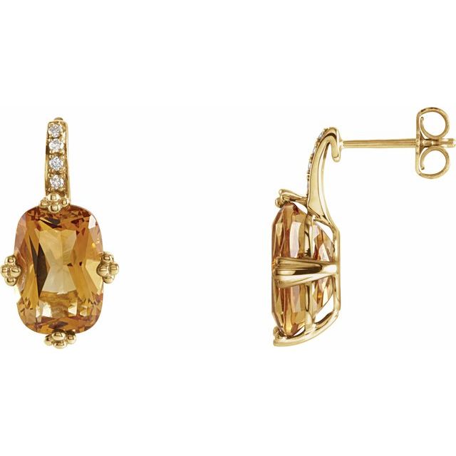 Cushion Natural Citrine & .06 CTW Natural Diamond Earrings