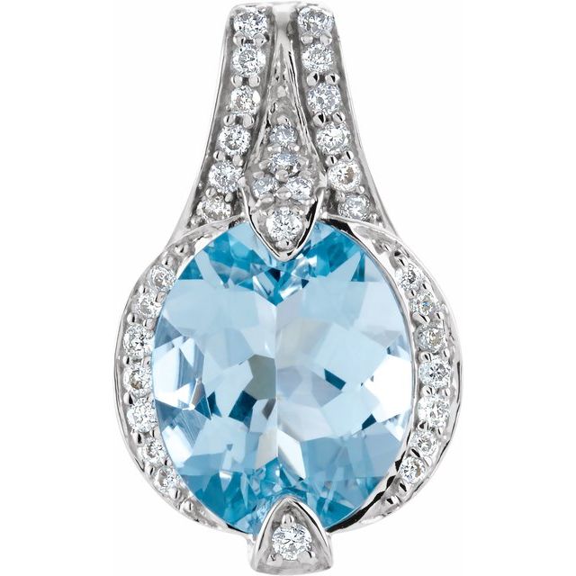 Oval Natural Aquamarine & 1/5 CTW Natural Diamond Pendant