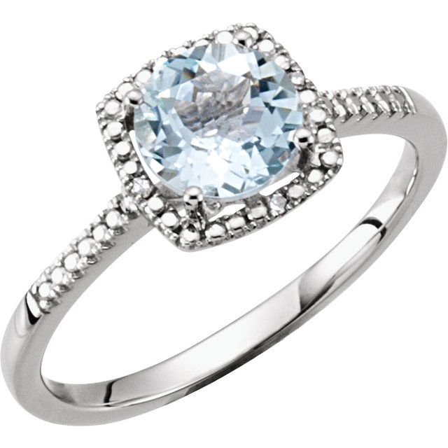 Round Natural Aquamarine & .01 CTW Natural Diamond Ring