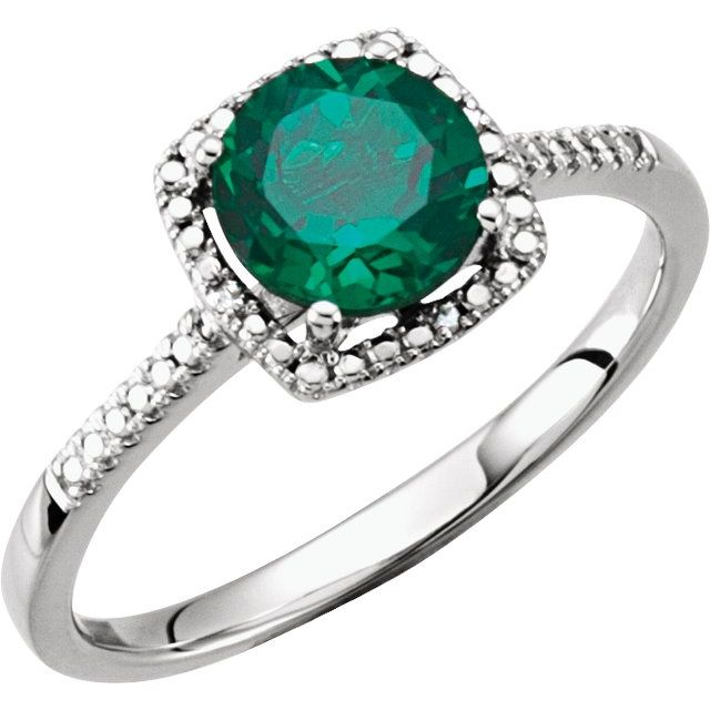 Round Lab-Grown Emerald & .01 CTW Natural Diamond Ring