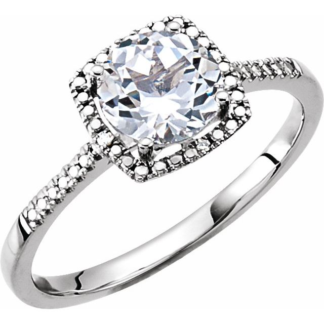 Round Lab-Grown White Sapphire & .01 CTW Natural Diamond Ring