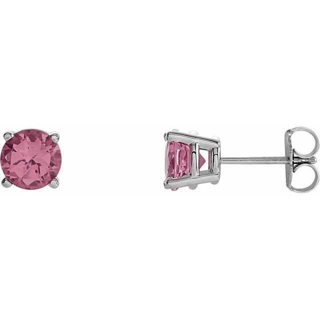 Round 6mm Natural Pink Tourmaline Earrings