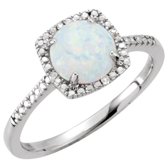 Round Lab-Grown White Opal & .01 CTW Natural Diamond Ring