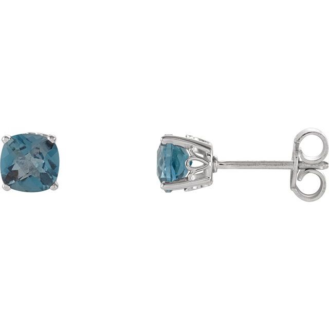 5x5mm Cushion Natural London Blue Topaz Earrings